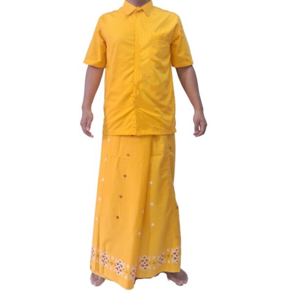 Set Baju Pokko Kuning & Sarung Pria, Baju Expo & Sarung Expo Laki-Laki | Men's Toraja Pokko Yellow Short Sleeve Shirt & Sarong Set