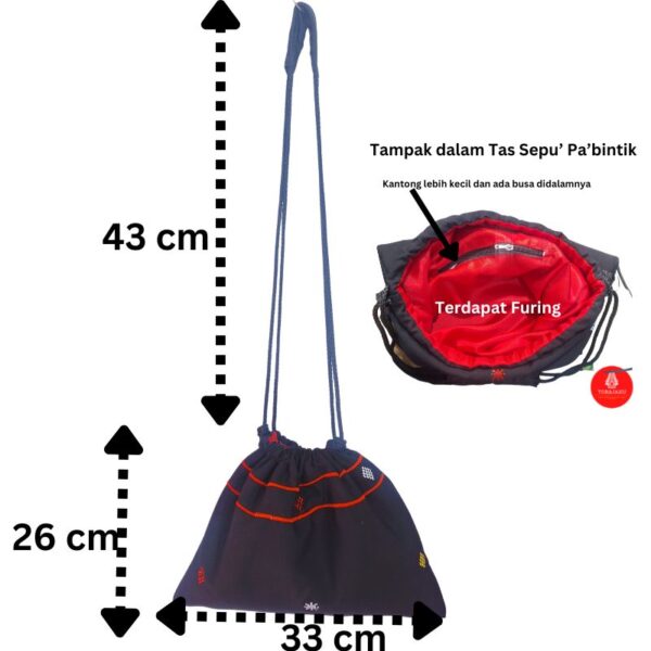 Tas Sepu' Pa'bintik Hitam Toraja | Toraja Black Pa'bintik Sepu' Bag - Black Ethnic Drawstring Bag - Image 2