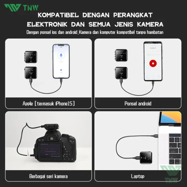 TNW-N9/N8 Mikrofon Nirkabel Profesional: 2 Mikrofon untuk HP, DSLR, Zoom, Youtube, Vlog, dan Live dengan Mic Lavalier Clip-On (AFF) - Image 3